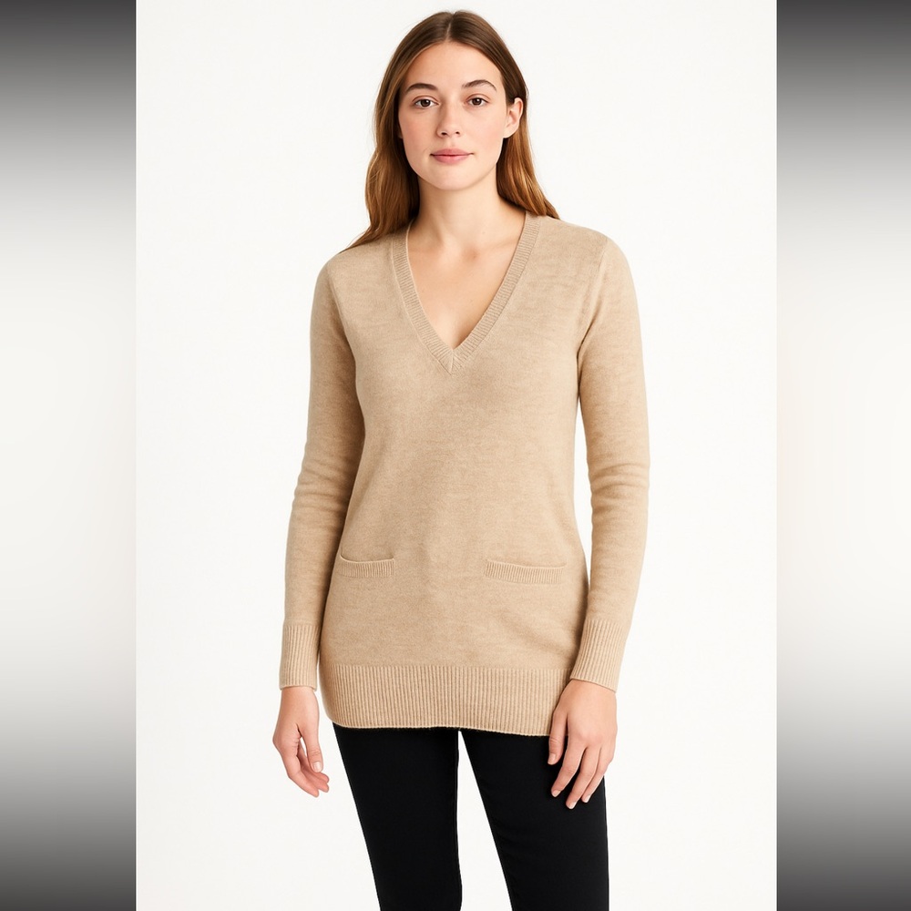J.Crew Supersoft V-Neck Tunic Sweater in Flax | Size M